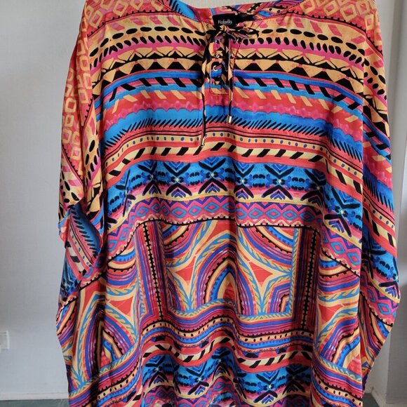 Rafaella Striped Tribal Caftan Tunic Top Sunset Serenade (Size: 1X) - Picture 9 of 12